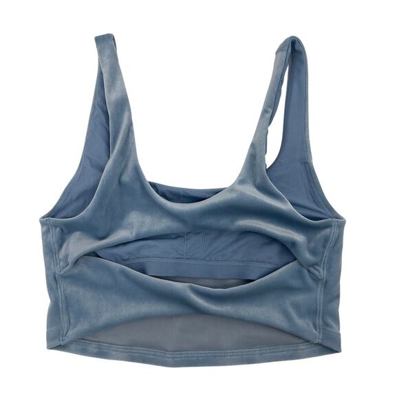 Athleta Velvet Cut Out Crop Long Line Heron Blue Sports Bra Size XS - Picture 4 of 5